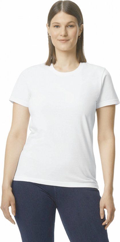 T-shirt Vrouwen Gildan Ronde hals Korte mouw White Katoen