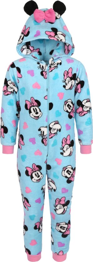 Disney Minnie Mouse Blauw, Polar Fleece Eendelige Pyjama, Kinder Onesie met Capuchon, OEKO-TEX