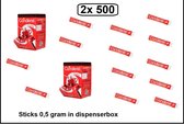 2x 500 Zoetjes 0,5 gram in dispenserbox - Candarel Sticks koffie thee suiker zoetje drink sweet suiker stick