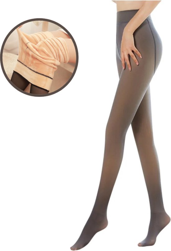 Fleece Panty - Thermo Panty - Gevoerde Panty - Fleece Legging - Warme Panty - Beige / Zwart