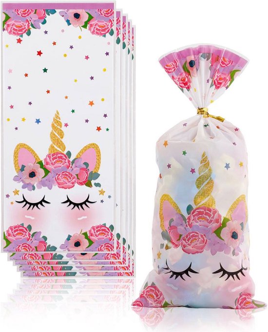 50 stuks trakatie zakjes uitdeelzakje eenhoorn unicorn 27.5 x 12.5 cm