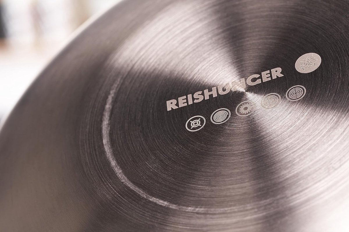 Reishunger Premium Wok aus Edelstahl | 28 cm Durchmesser | Mit Glasdeckel | Für alle Herdarten, Induktionsgeeignet | Wabenstruktur mit Antihaftbeschichtung | Spülmaschinengeeignet, Ofenfest