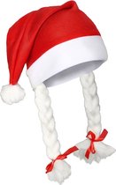Bonnet de Noel rouge Luxe adultes - Avec tresses - Femmes - Hommes - Carnaval - Fête - Noël