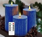 LED Kaarsen 3 stuks-Batterijkaarsen,batterijen Kaarsen met afstandsbediening en timer-Blauw