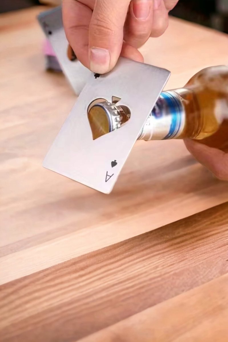 AliRose - RVS - Bieropener - Pokerkaart - Schoppen Aas - 2 Stuks - Zwart & Zilver