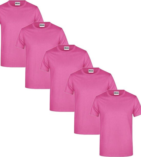 James & Nicholson 5 Pack Roze T-Shirts Heren, 100% Katoen Ronde Hals, Ondershirts Maat L