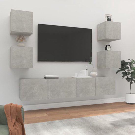 vidaXL TV-meubelset - betongrijs - 80 x 30 x 30 cm - wandgemonteerd - Kast