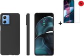 Geschikt voor Motorola Moto G54 Hoesje - Siliconen - G54 Screenprotector - Hoesje Zwart Case + 2x Screenprotector