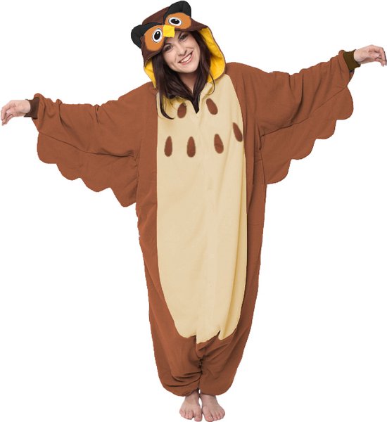 KIMU Onesie Owl Brown Suit - Taille 152-158 - Owl Suit Combinaison Pyjama