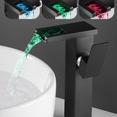 Zwarte LED Waterval Wastafel Badkamer Kraan Badrandcombinaties Warm Koud Water Mengkranen Drie Kleurverandering door Waterstroom (Wit A