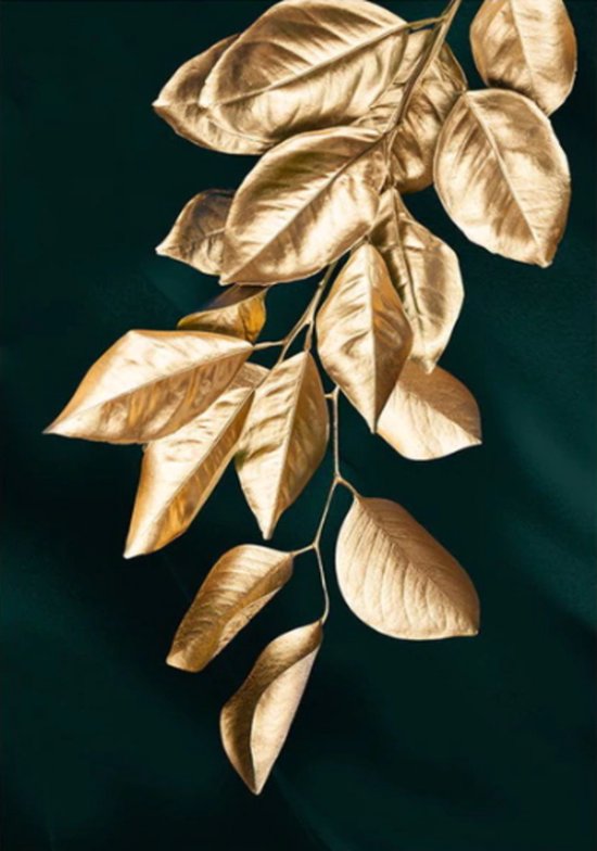 Allernieuwste.nl® Canvas Schilderij Gouden Plant Bladeren - kleur Goud - poster 50 x 70 cm