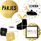 Naamstickers Sint / Sinterklaas 5 assorti - Pakjesfeest - Schoen Kadootje - Naamsticker - Voor jou - Zwart - wit - Goud - Envelop stickers | Cadeau – Gift – Cadeauzakje – Traktatie - 5 december - Pakjesavond | Chique inpakken - DH collection