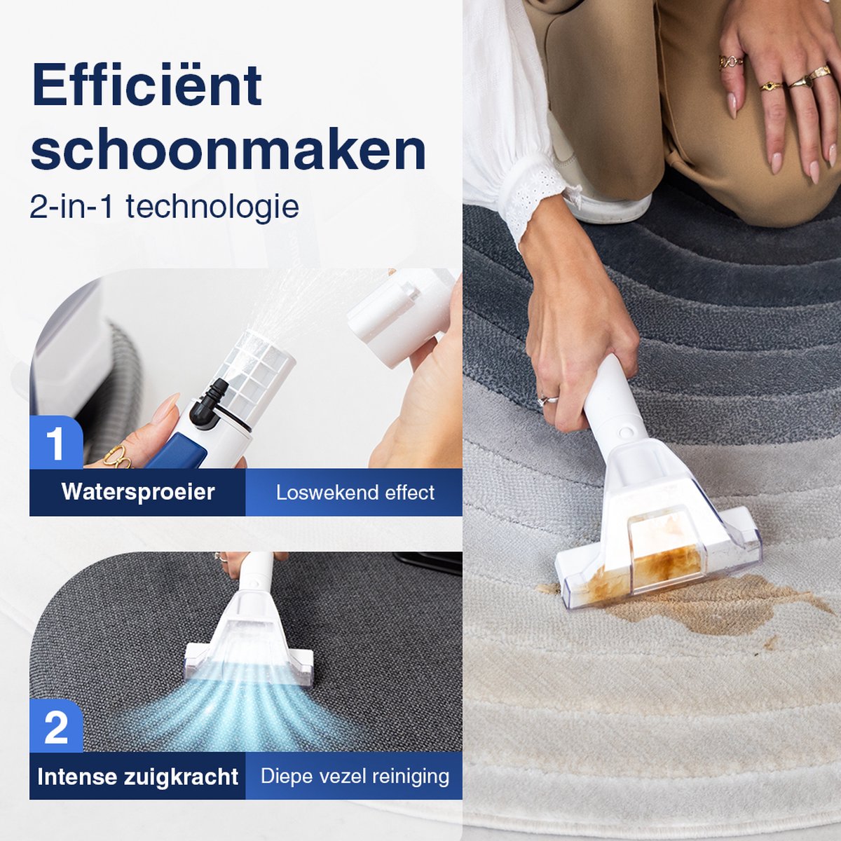 Samako Professionele Tapijtreiniger - Draagbare Vlekkenreiniger - Bankreiniger - Meubelreiniger - Zetelreiniger - Haarverwijderaar Stofzuiger - Matrasreiniger — afbeelding 7