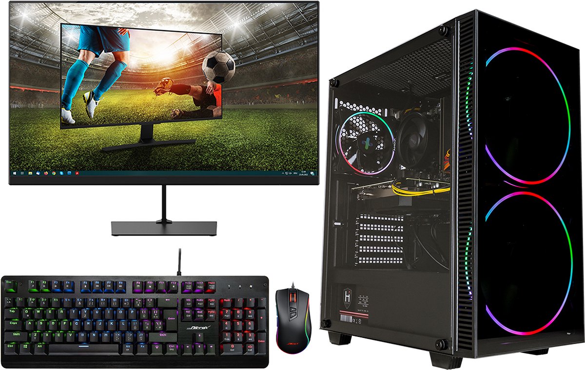 omiXimo - Game PC Setup - AMD Ryzen 5 4500-GTX1650- 16 GB ram - 500 GB SSD - Wifi - Inclusief 24" Gaming Monitor - Toetsenbord - Muis - BH
