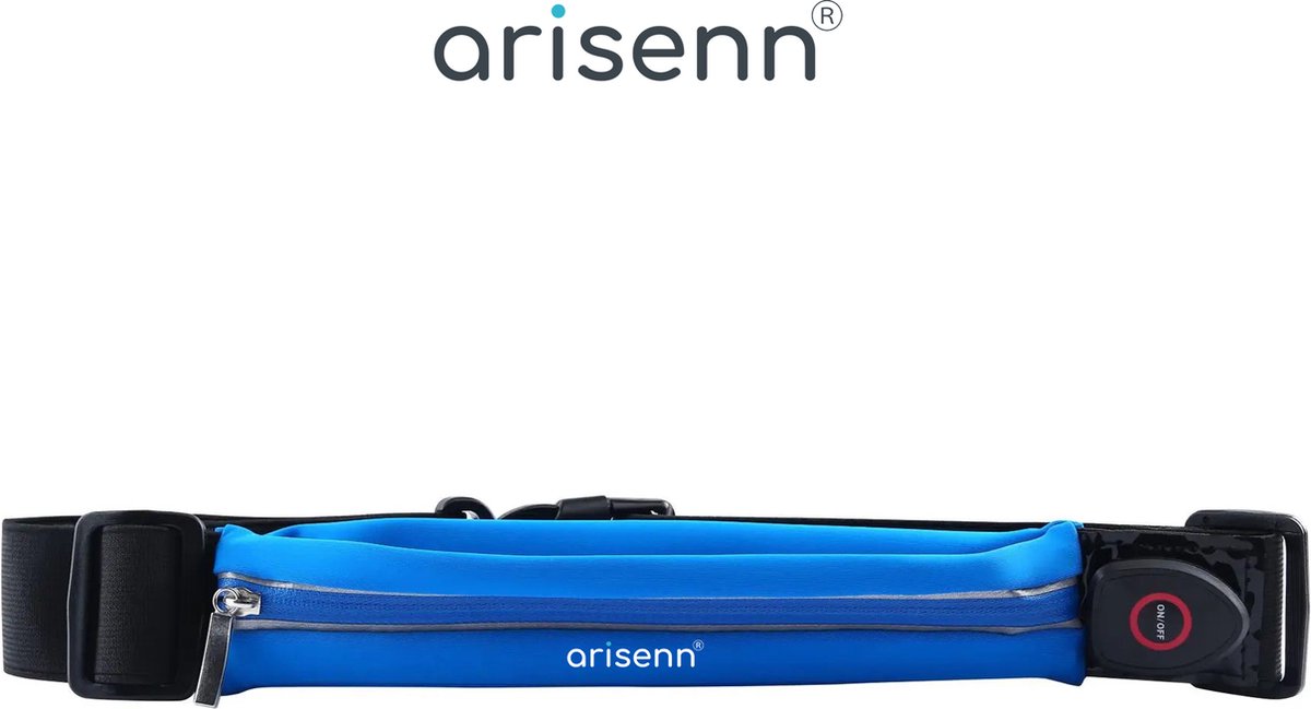 Arisenn® BUDDY LED Heup Riem / Tas - Flitsende Hardloop- en Fietsveiligheid Taille Tas - USB Oplaadbaar, Hoge Zichtbaarheid, Verstelbare Maat, Waterdicht - Voor Veilige Nachtelijke Outdoor Activiteiten - Blauw