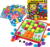Playos® - Button Mozaïek Spel - 57 delig - Montessori Speelgoed - Pushpin Speelgoed - Mozaïeken - Creative Pins - Steekmozaïek - Kleuren Leren - Educatief Speelgoed - Vormen Puzzel