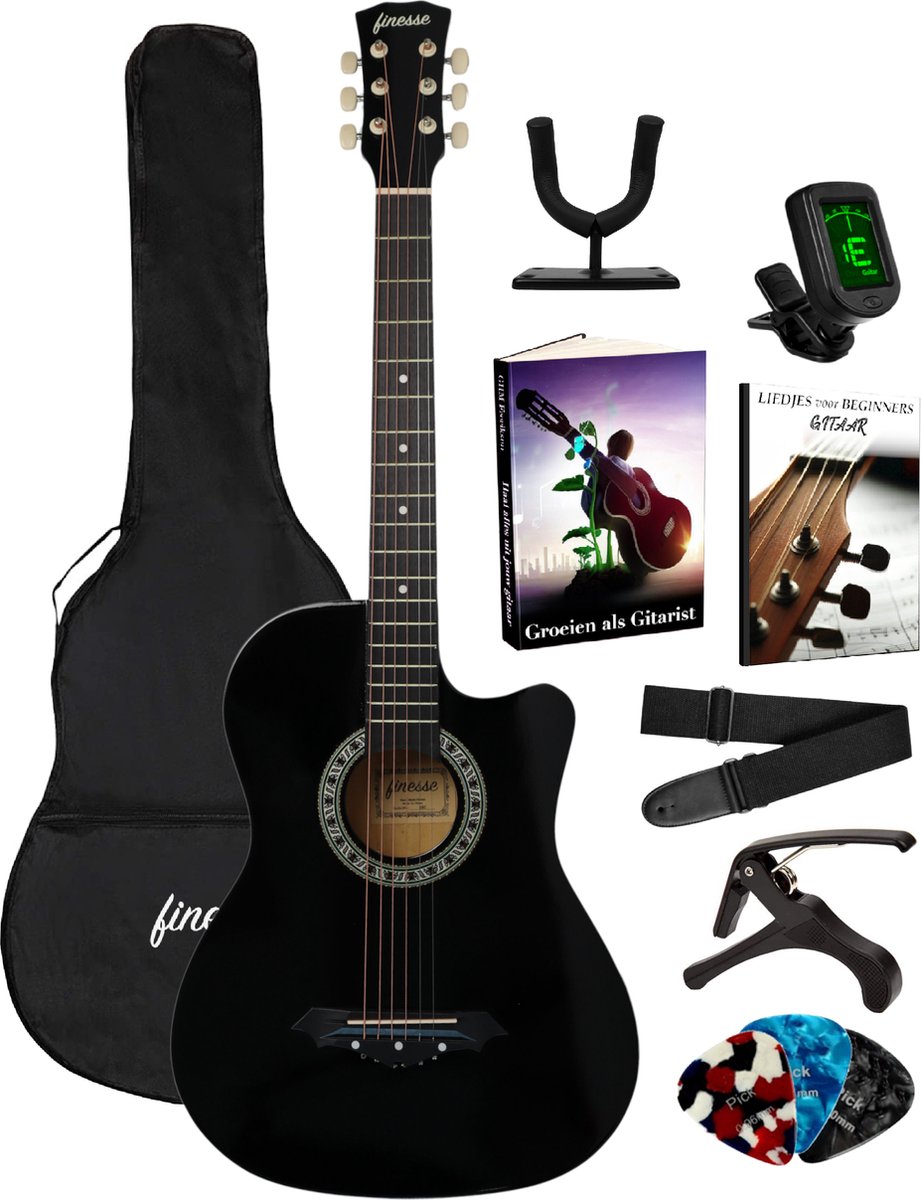 Finesse® Houston gitaar - Gitaar - Inclusief accessoires - Zwart - Akoestisch