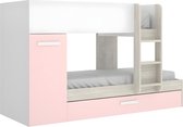 Bol.com Stapelbed met slaaplade en opbergruimtes 3 x 90 x 190 cm - Wit naturel en roze - ANTHONY L 244 cm x H 150 cm x D 112 cm aanbieding