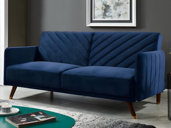 Canapé-lit 3 places en velours JORIS - Blauw L 198 cm x H 87 cm x P 95 cm