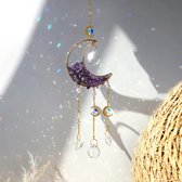 Cosy Casa® - Crystal Moon Suncatcher - Paars - Kristal Zonvanger - Goudkleur - Raam Decoratie - Maan zonnevanger - Kristallen - Zonnevanger - Edelsteen - Amethist - Machisch - Gemstone - Spiritueel