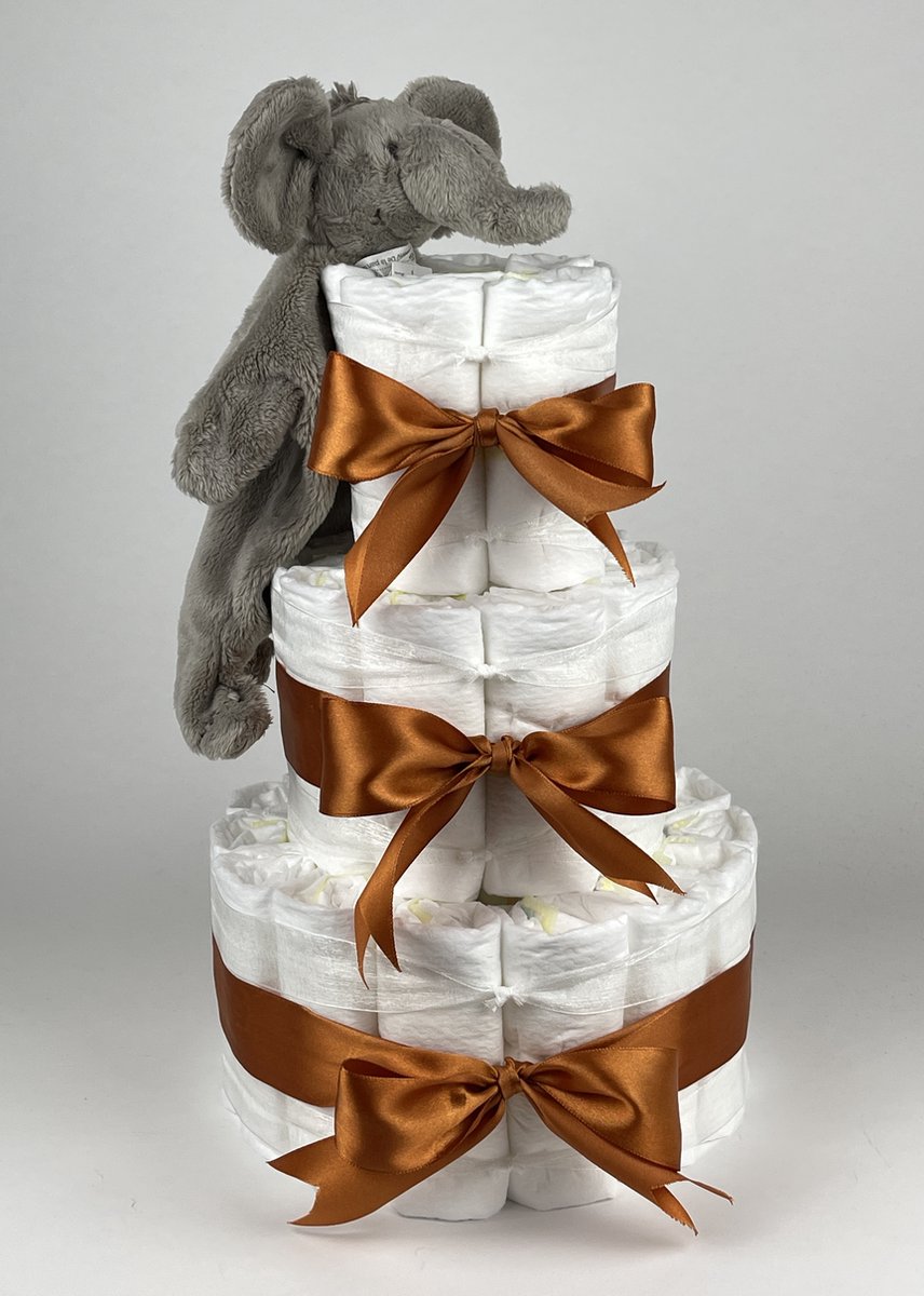 Goedkoopste Chouette-Chouette | Luiertaart Neutraal | Kraamcadeau | Geboorte Jongen Meisje | Babyshower | Tuttle Olifant Elliot Koper