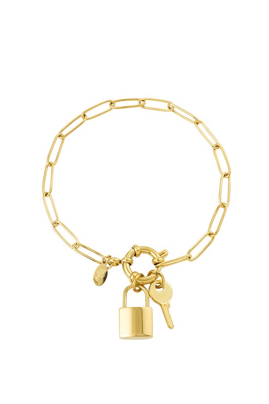 Armband - goud- Link bracelet round closure key & lock - gold