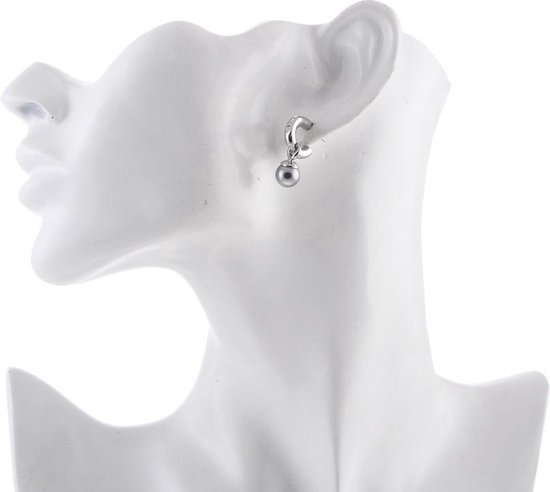 Behave Boucles d'oreilles - femme - boucles d'oreilles - boucles d'oreilles - avec perle grise - et belles pierres de cristal - couleur argent - 2,5 cm