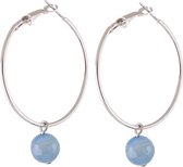Behave Oorbellen - oorringen - dames - zilver kleur - blauw - hanger - natuursteen - 4 cm