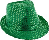 Toppers - Funny Fashion Carnaval verkleed Trilby hoedje met glitter pailletten - groen - heren/dames