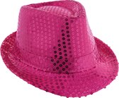Toppers - Funny Fashion Carnaval verkleed Trilby hoedje met glitter pailletten - roze - heren/dames
