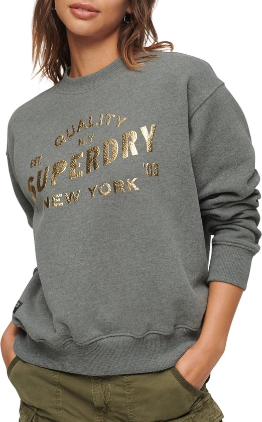 Pull Femme Superdry Luxe Metallic Logo Sweatshirt - Rich Charcoal Marl - Taille L