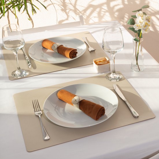 1x Skinnatur Set de table cuir - Lin - beige - 45x35cm - cuir recyclé - décoration de table - coussin