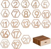 Relaxdays houten tafelnummers 1-20 - huwelijk - staande cijfers - zeshoekige tafelbordjes