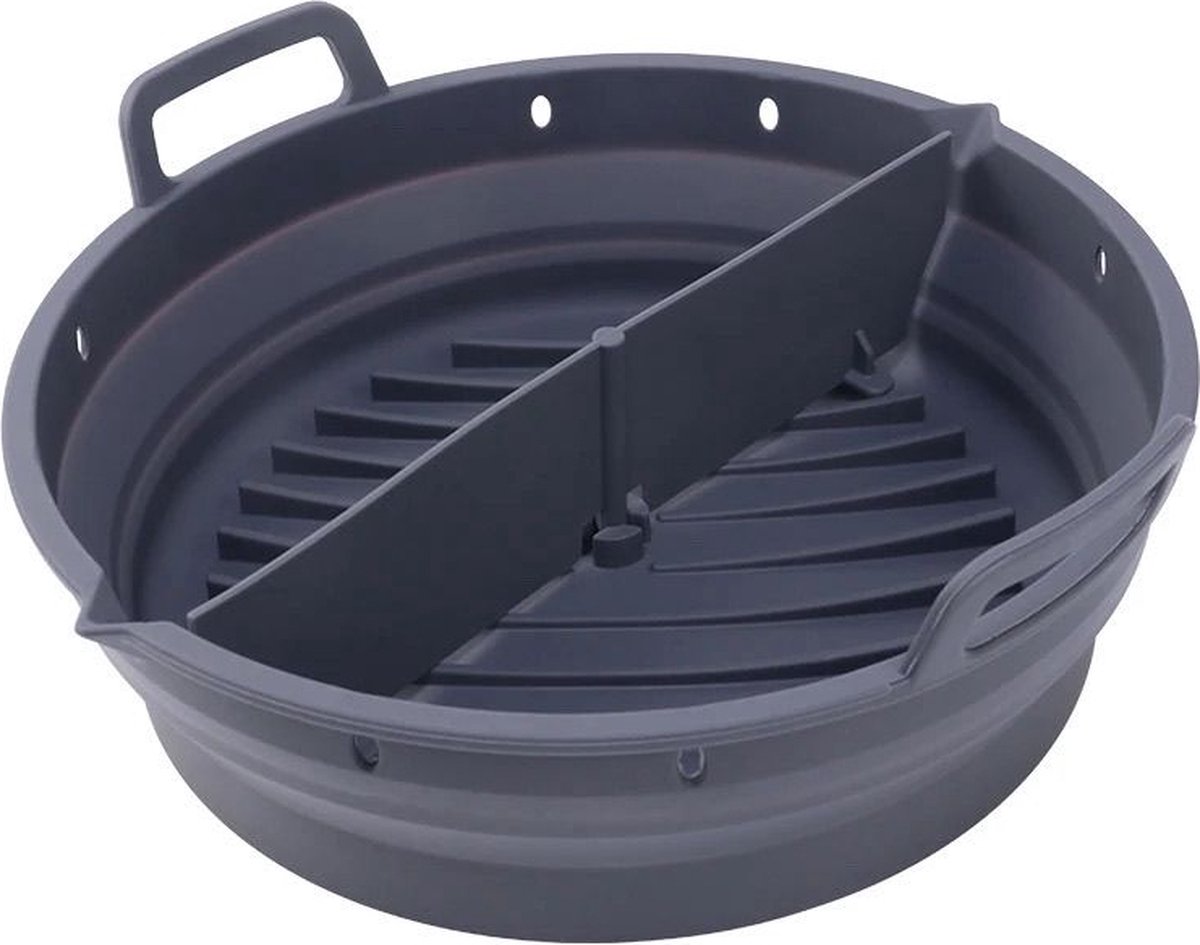 Airfryer Inklapbaar Siliconen Bakje - Grijs rond 8.5 inch - Accessoires Voor Heteluchtfriteuse - Airfryer Bakpapier voor Airfryer-