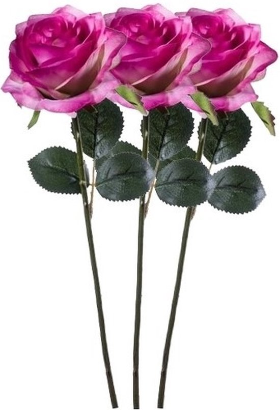 3 x Paars/roze roos Simone steelbloem 45 cm - Kunstbloemen