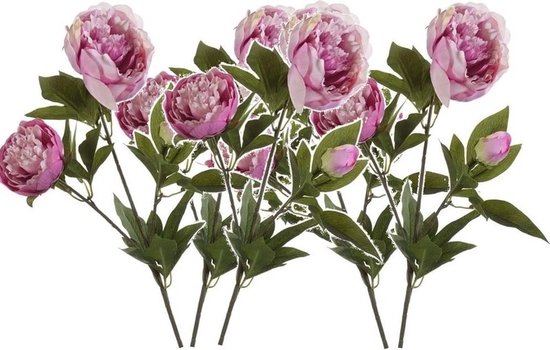 5x Kunstbloem roze pioenrozen kunsttakken 70 cm - Nepplanten/kunstplanten