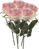 5 x Licht roze roos Simone steelbloem 45 cm - Kunstbloemen
