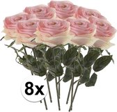 8 x Licht roze roos Simone steelbloem 45 cm - Kunstbloemen