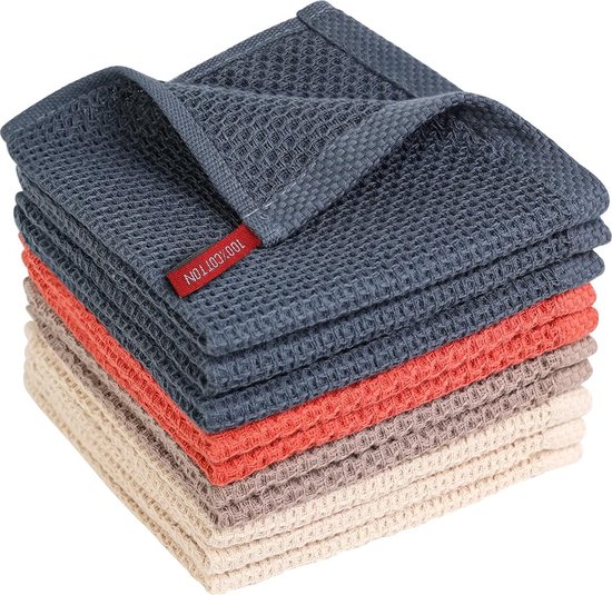 Essuies de vaisselle 100% coton (lot de 10) 30 x 30 cm serviettes douces chiffon absorbant torchons de cuisine, couleur mixte