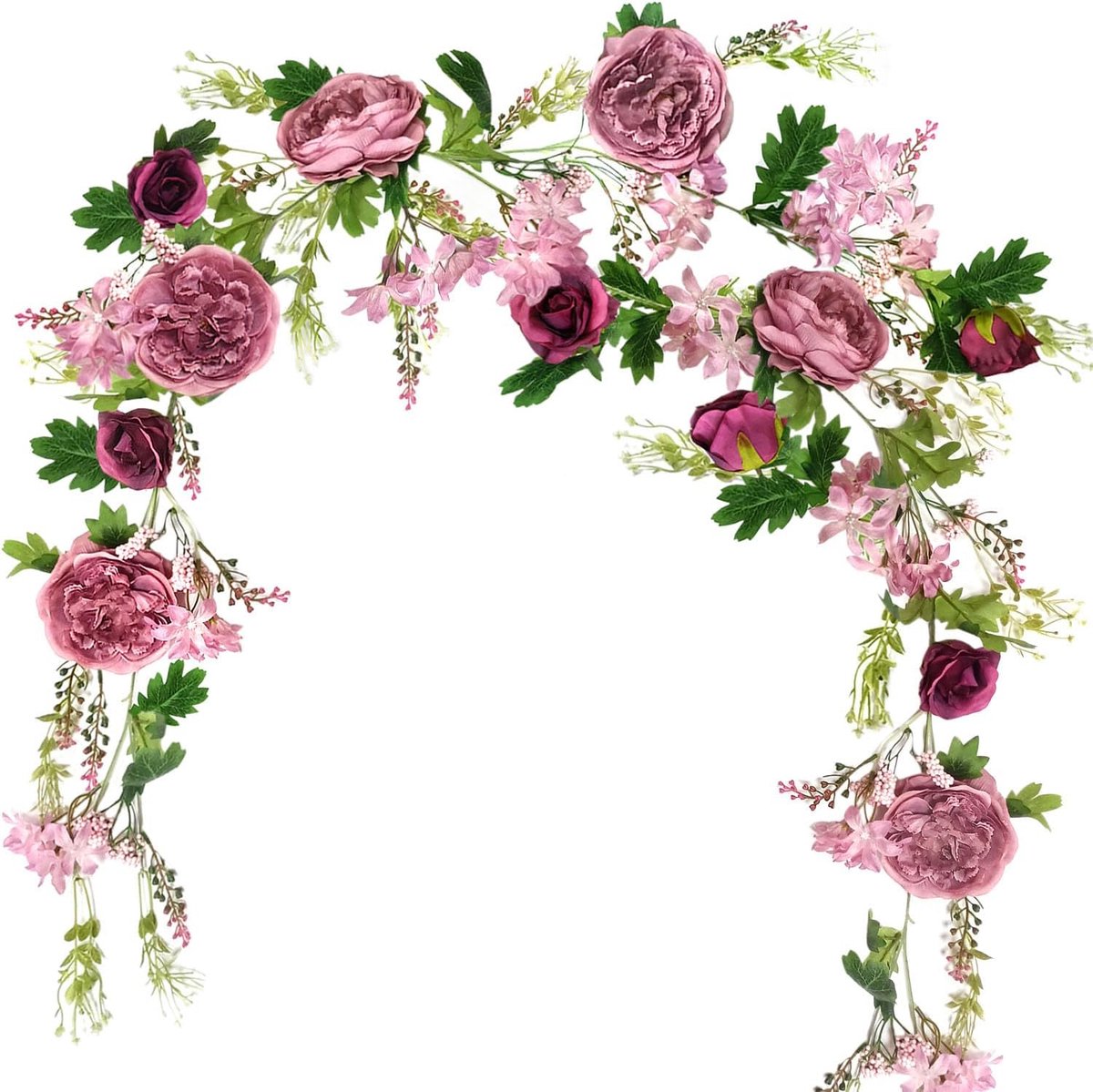 Pioenrozen slinger rozen bloemenwijnstok kunstbloemen slinger bloemenkrans voor deur bruiloft feest muur woondecoratie (stoffige pioenrozenslinger)