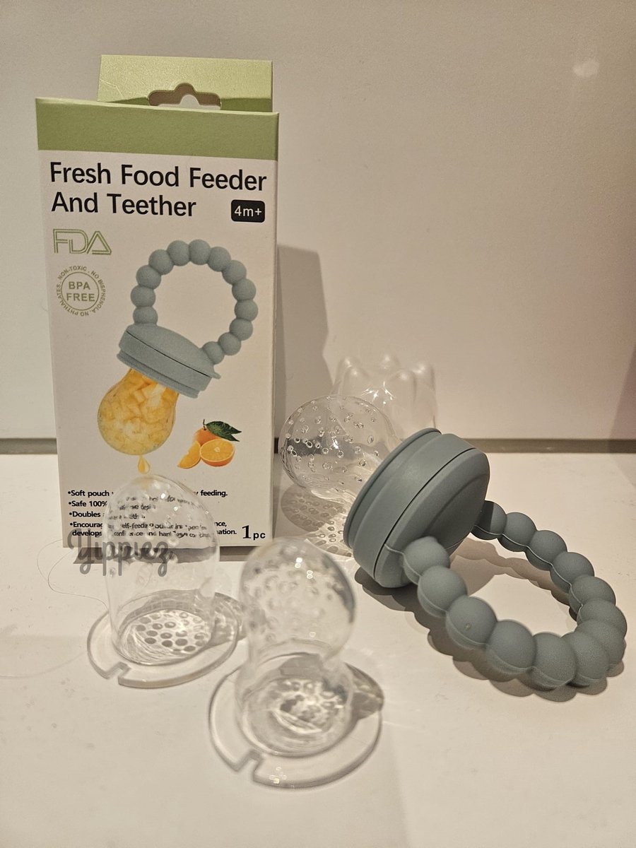Yippiez - Fruitfopspeen en Bijtring in Eén - Fruitfopspeen - Babyfruitvoederfopspeen Blauw - Voor Baby’s vanaf 4 Maanden