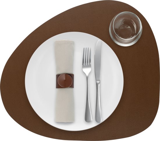 1x Skinnatur Placemat leder  –  Cognac – bruin – 46x40cm  - gerecycleerd leer – tafeldecoratie - onderlegger