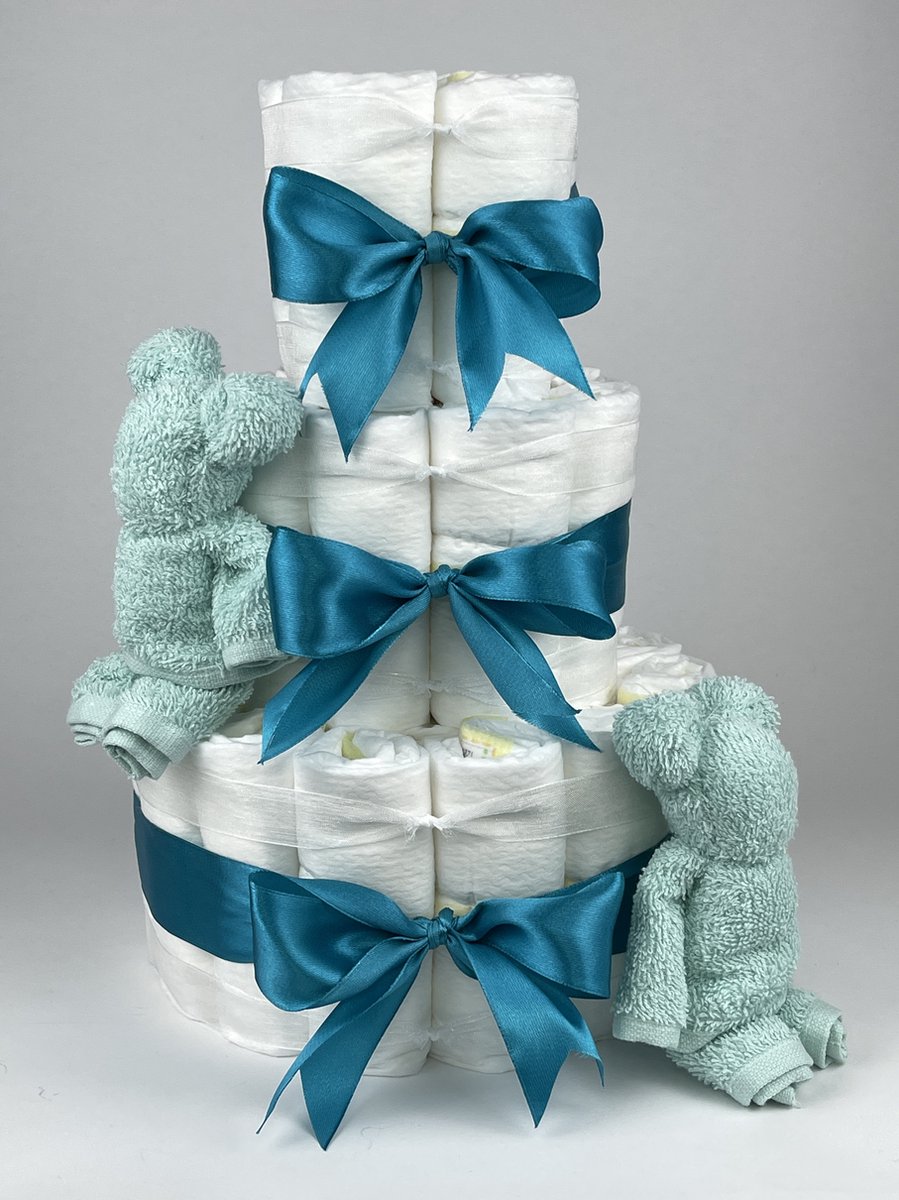 Goedkoopste Chouette-Chouette | Luiertaart Neutraal | Kraamcadeau | Geboorte Jongen Meisje | Babyshower | Beren Mint groen - Petrol