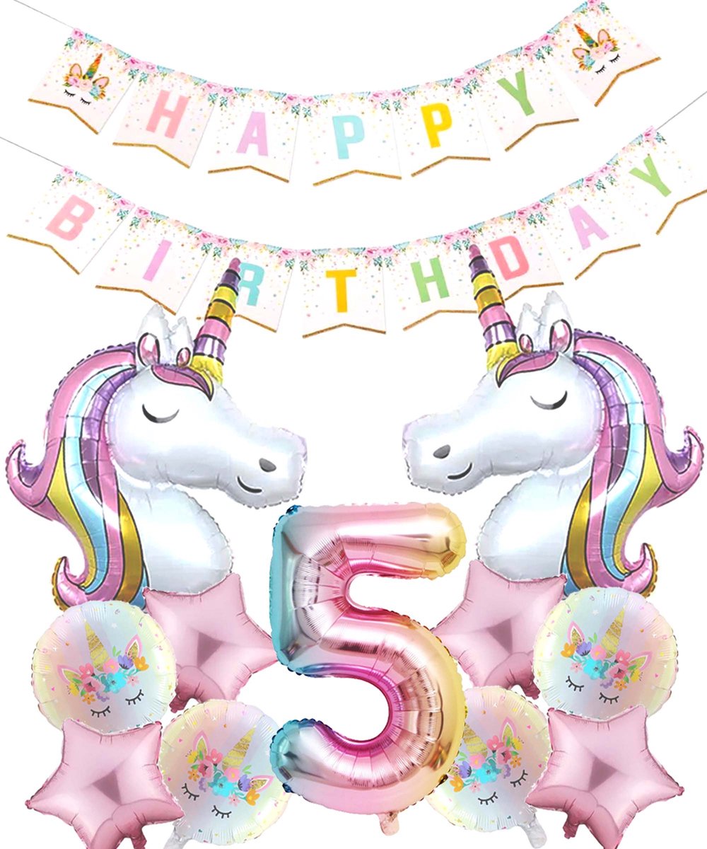 * Snoes * Cijfer 5 ballon Unicorn Mega Pack* Eenhoorn Licht Roze * DIY Slinger* Set van 12 Grotere Ballonnen* Unicorn Licht Roze 5 * Eerste verjaardag * Hoera 5 Jaar * Birthday * Ballon Cijfer 5