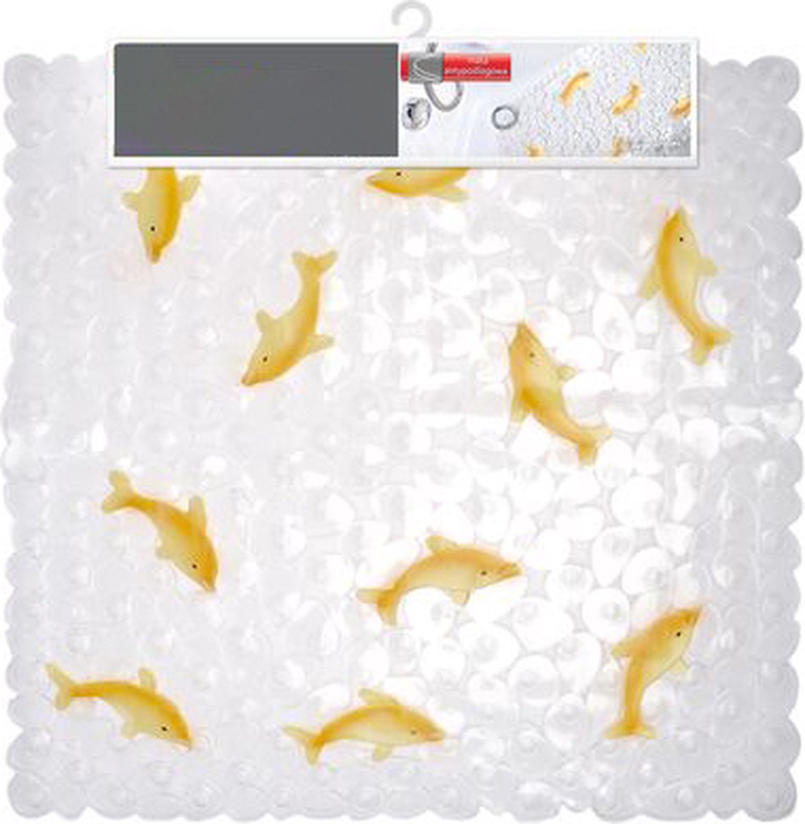 Badmat - douchemat - antislip - 54x54 cm - PVC - transparant met gele vissen