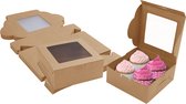 Belle Vous Boîtes à Pâtisserie Boulangerie en Papier Kraft Brun avec Fenêtres (50 Pièces) - 15,2 x 15,5 x 6,3 cm - Emballage Jetable - Biscuits, Cupcakes, Desserts & Gâteaux