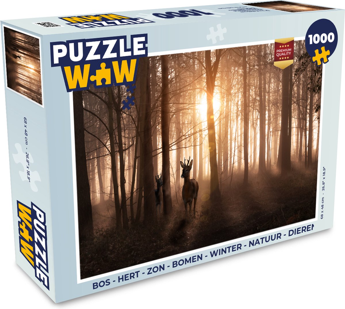 Puzzel Bos - Hert - Zon - Bomen - Winter - Natuur - Dieren - Legpuzzel - Puzzel 1000 stukjes volwassenen