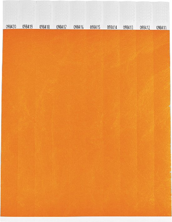 1000 pièces Bracelets Tyvek - 25 mm - bracelets festival - bracelet corona - orange fluo