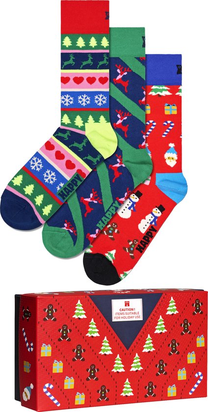 Happy Socks Dames Heren Sokken Sweater Giftbox Kerstsokken 3-Pack - Maat 41-46