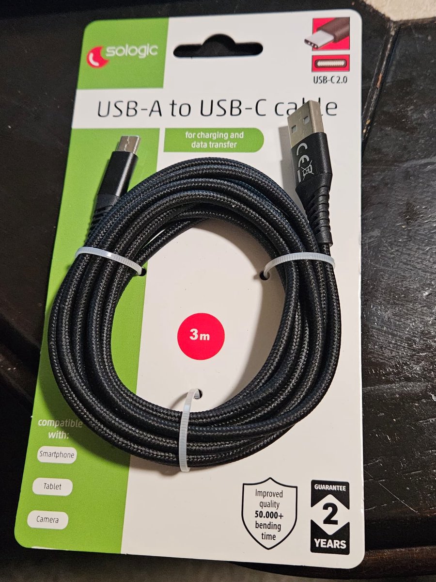 Sologic USB-C 2.0, USB-A to USB-C Cable for charging and data transfer